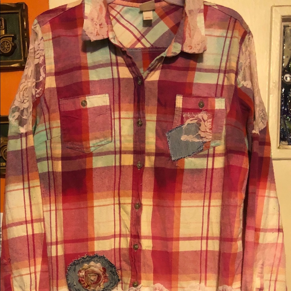 Upcycled Flannel and Lace Shirt/Duster